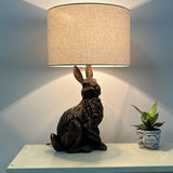 Copper rabbit sculpture table lamp with shade