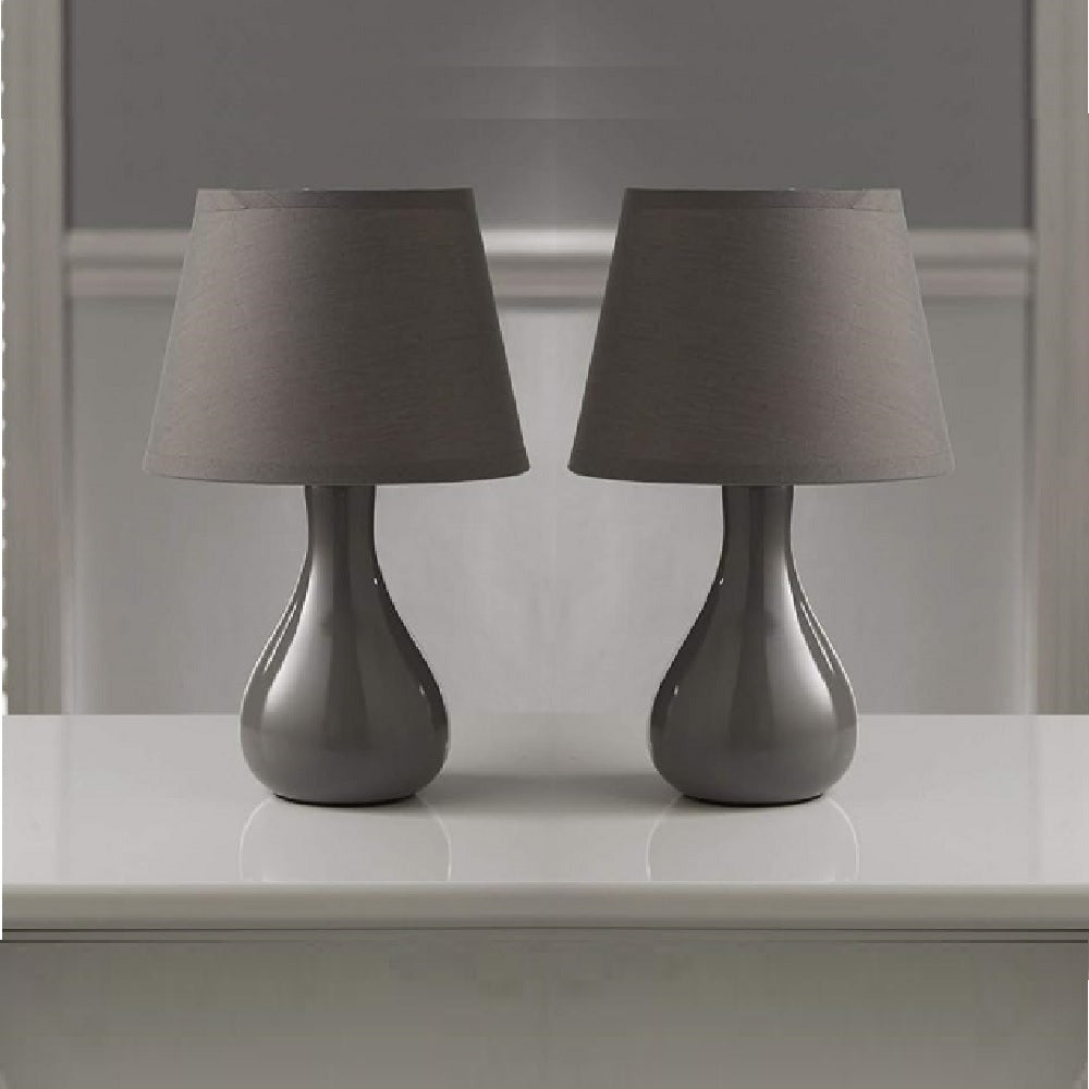 Grey Ceramic Teardrop Modern Table Lamp with Cotton Shade 29cm ...