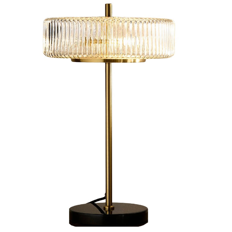 Britalia BRLCARTER/TL Black and Gold Modern Table Lamp with Clear Ribbed Glass and Marble Base