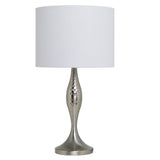 Satin Nickel Table Desk Lamp with White and Silver Drum Lamp Shade 400mm