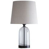 Matt Black & Clear Glass Bell Jar Table Lamp with Natural Linen Shade 48cm