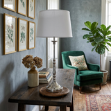 Polished chrome bedside table lamp base with round weighted base