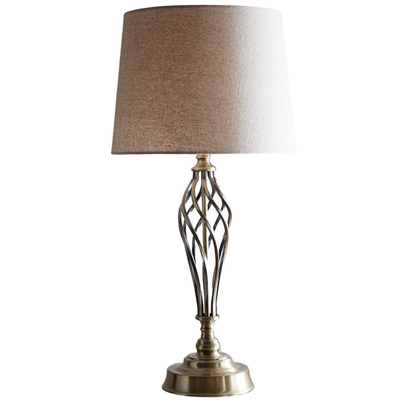 Antique Brass Barley Twist Vintage Table Lamp with Natural Linen Shade 62cm