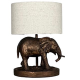 Britalia BRLELELUX/TL Antique Copper Resin Elephant Table Lamp with Natural Oval Drum Shade - 33cm Height