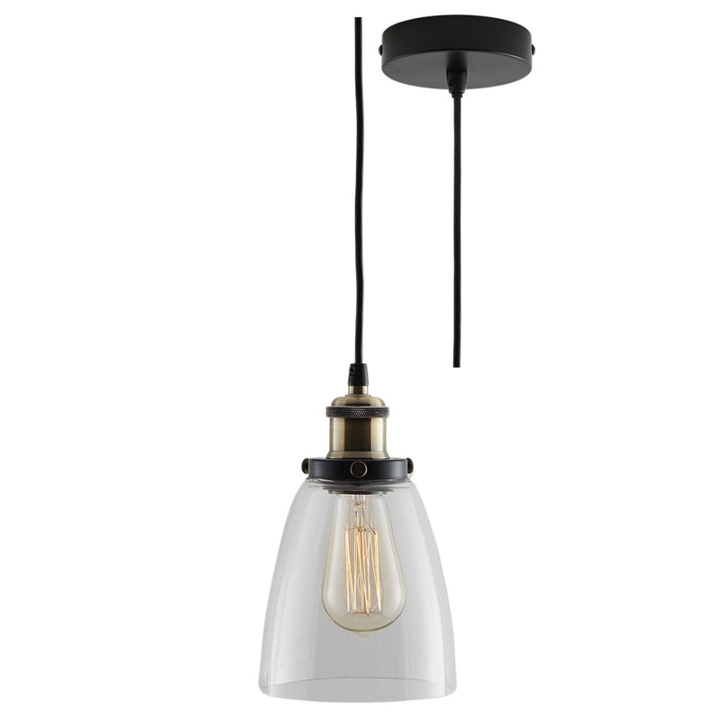 Matt Black & Clear Glass Vintage Tulip Dome Pendant Light 15cm