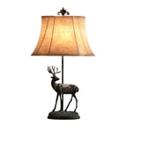 Britalia BRLFALINE/TLWS Antique Black Faline Deer Stag Table Lamp with Natural Faux Tapered Shade