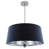 Polished Chrome & Navy Blue Cotton Shade 3 Lamp Pendant Ceiling Light 50cm