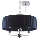 Polished Chrome & Navy Blue Pleated Drum Shade 3 Lamp Pendant Ceiling Light 45cm