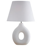 White Oval Ceramic Modern Table lamp with White Cotton Shade 43cm