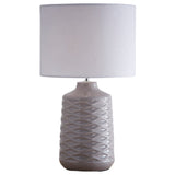 Grey Ceramic Geometric Ripple Table Lamp with White Linen Shade 43cm