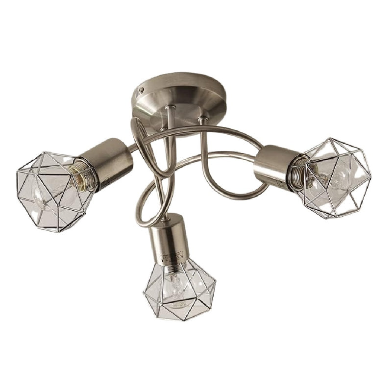 Britalia BRLJUNOSN/3LT Satin Nickel Swirl Vintage Cage 3 Lamp Semi Flush Ceiling Light
