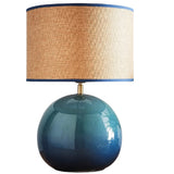 Britalia BRLLATABL/TL Glossy Blue Ceramic Modern Table Lamp with Woven Drum Shade - 44cm Height
