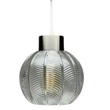 Brushed Chrome & Clear Ribbed Glass Vintage Globe Easy Fit Pendant Shade 20cm