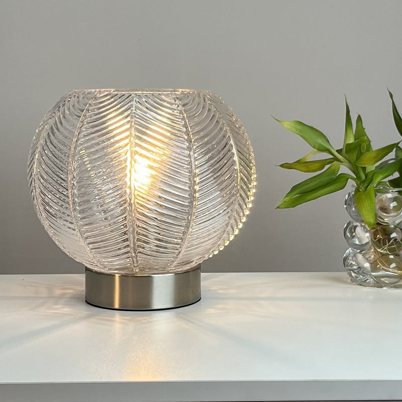 Clear Ribbed Leaf Glass and Brushed Chrome Table lamp