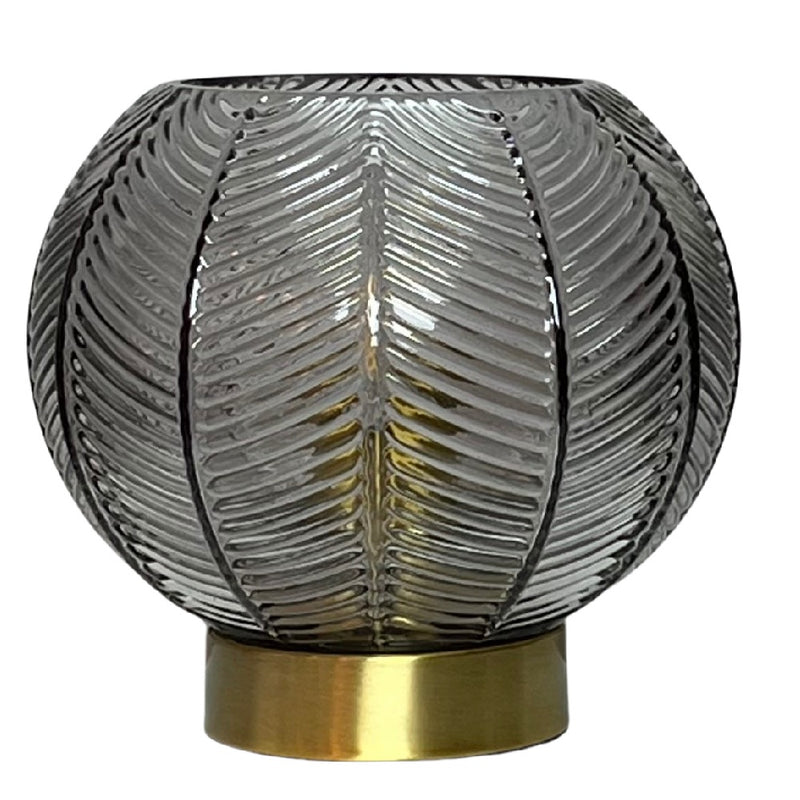 Britalia BRLLEAFSMOKE/TL Antique Gold & Smoked Ribbed Glass Vintage Globe Table Lamp
