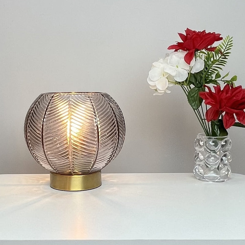 Antique Gold and Smoked Ribbed Glass Vintage Table Lamp