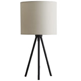 Britalia BRLLEENACRE/TL Black Metal Modern Tripod Desk Lamp with Cream Cotton Drum Shade - 35cm Height
