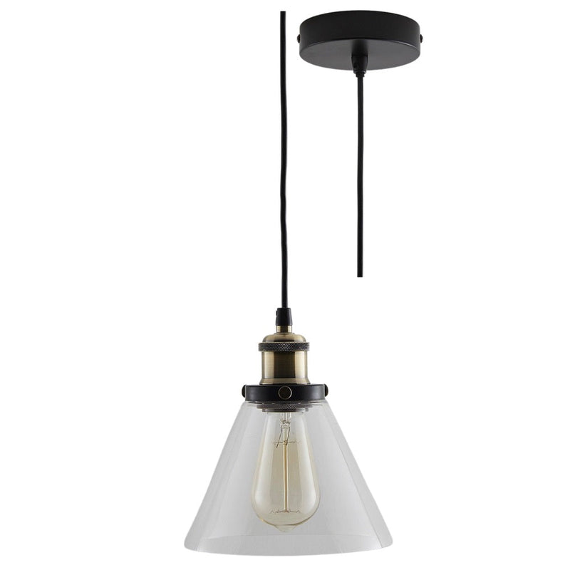 Matt Black & Clear Glass Vintage Pyramid Dome Pendant Light 18cm