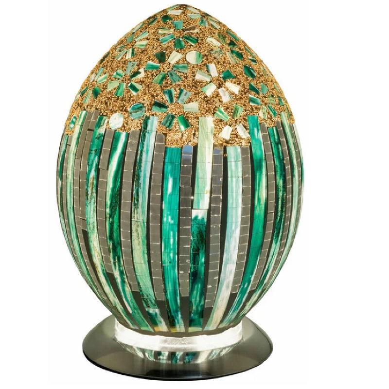 Britalia BRLM72GD Green Art Deco Flower Tile Mosaic Glass Vintage Egg Table Lamp 30cm