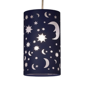 Navy Blue Moon and Stars Childrens Non Electric Easy Fit Pendant 220mm