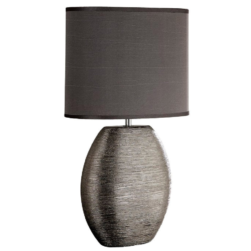 Silver Scratched Ceramic Vintage Oval Table Lamp with Grey Shade 45cm