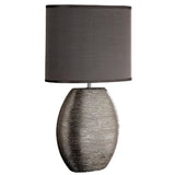 Silver Scratched Ceramic Vintage Oval Table Lamp with Grey Shade 45cm