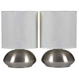 Satin Nickel Modern Touch Table Lamp with White Shade Twin Pack