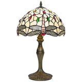8" Dragonfly Jewel Multicolour Tiffany Glass Vintage Dome Table Lamp 35cm