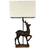 Britalia BRLSTAG/TL Antique Copper Stag Table Lamp with Natural Linen Rectangular Shade