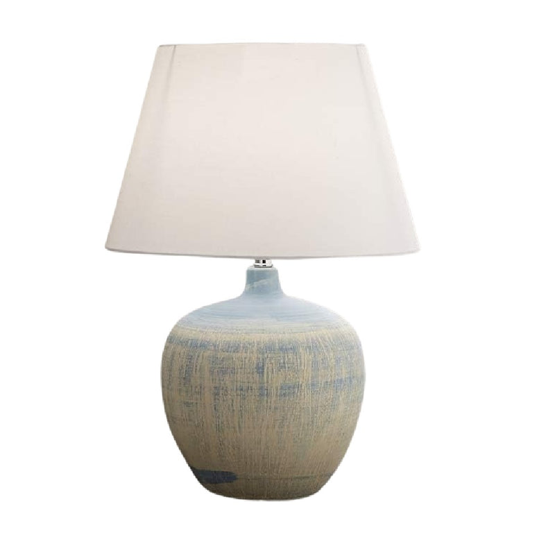 Britalia BRLTENBYBLU/TLWS Blue and Cream Ceramic Urn Modern Table Lamp with White Drum Lamp Shade