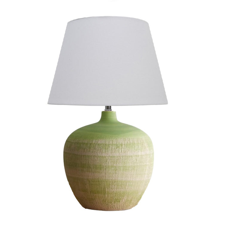 Britalia BRLTENBYGRN/TLWS Green Ceramic Urn Modern Table Lamp with White Fabric Lamp Shade