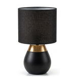 Britalia BRLTOCUBLACK/TL Black and Gold Touch Table Lamp with Black Fabric Drum Shade - 30cm Height