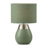 Britalia BRLTOCUSAGE/TL Sage Green Touch Table Lamp with Sage Green Fabric Drum Shade - 30cm Height