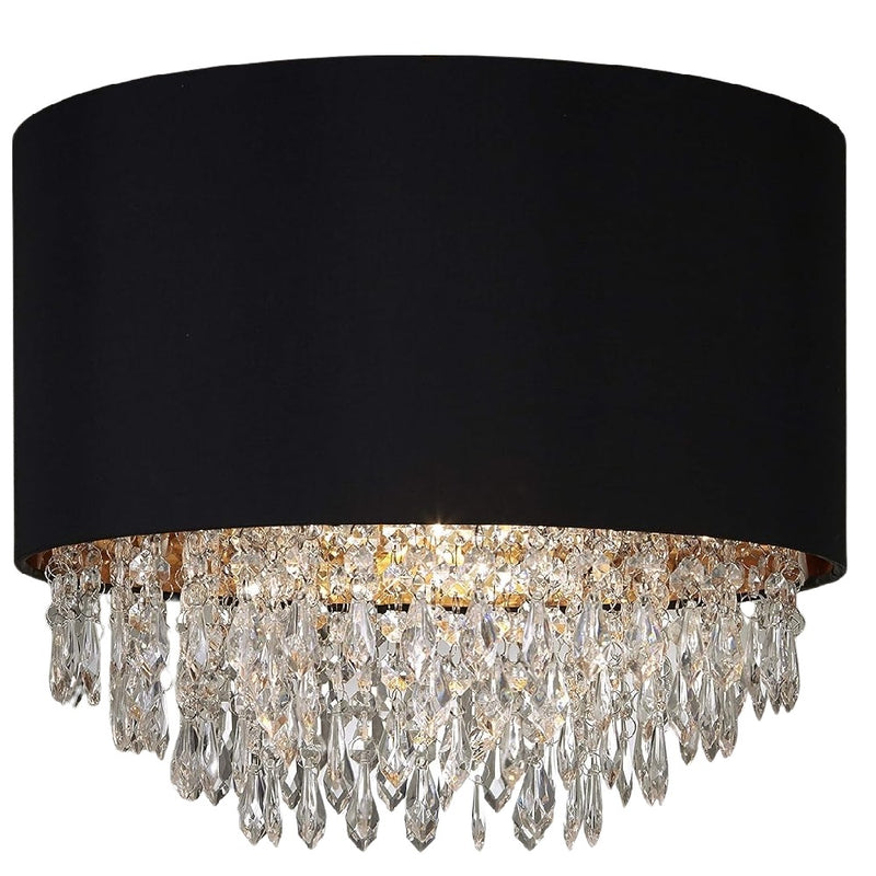 Britalia BRLWAVERLYBLK/PEN Black and Gold with Acrylic Crystal Droplets Vintage Easy Fit Chandelier Pendant Shade - 38cm Diameter