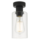 Britalia BRMUI0122 Matt Black Vintage Flush Ceiling Light with Clear Cylindrical Glass Shade 10cm