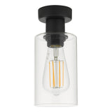 Britalia BRMUI0122 Matt Black Vintage Flush Ceiling Light with Clear Cylindrical Glass Shade 10cm