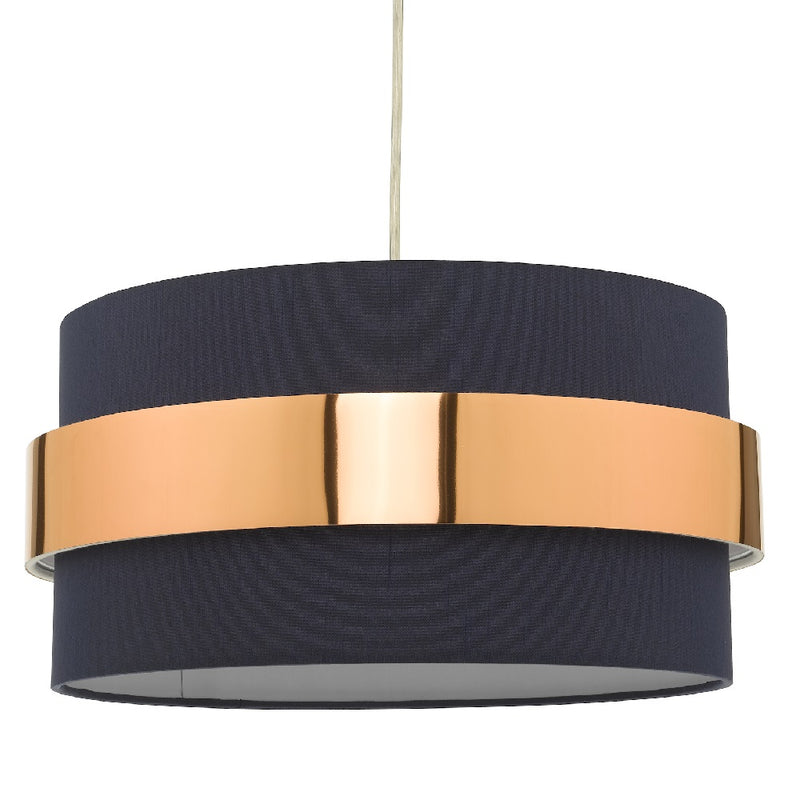 Navy Blue Cotton & Copper Metallic Band Vintage Easy Fit Drum Pendant Shade 38cm