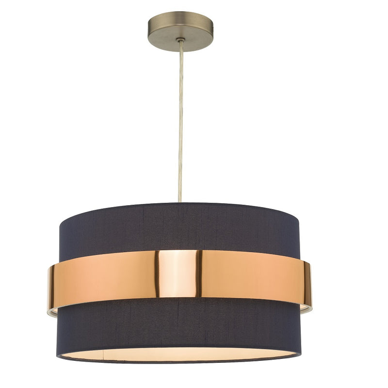 Navy Blue Cotton & Copper Metallic Band Vintage Easy Fit Drum Pendant Shade 38cm