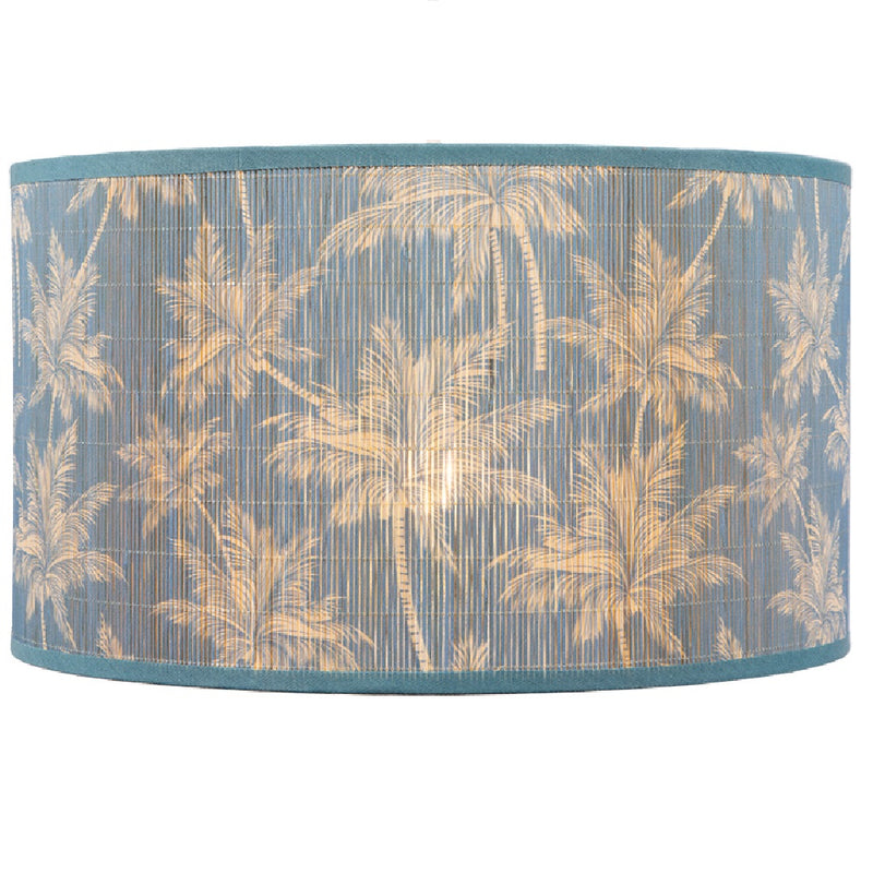 Britalia BRP107/12 CY Cyan Bamboo Floral Design Fabric Vintage Easy Fit Non Electric Pendant &amp; Table Lamp Tapered Drum Shade - 30cm Diameter (12 Inch)