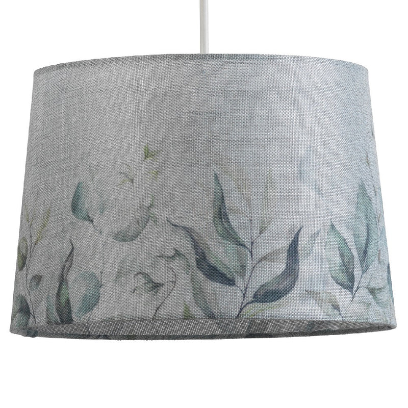 14" Grey Linen Leaves Design Vintage Easy Fit Tapered Drum Shade 35cm