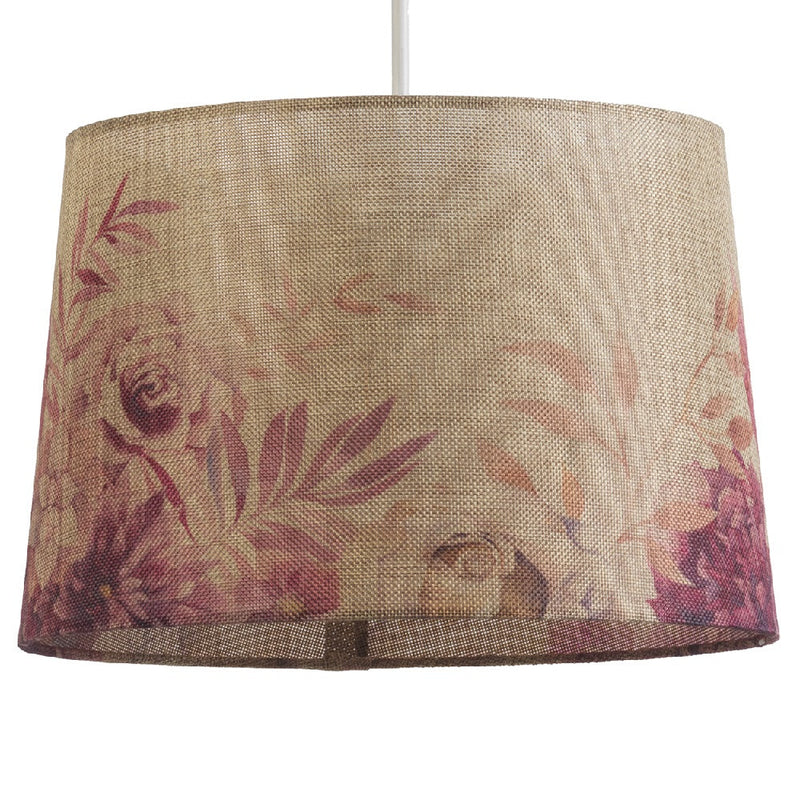 14" Beige Linen Rose Design Vintage Easy Fit Tapered Drum Shade 35cm
