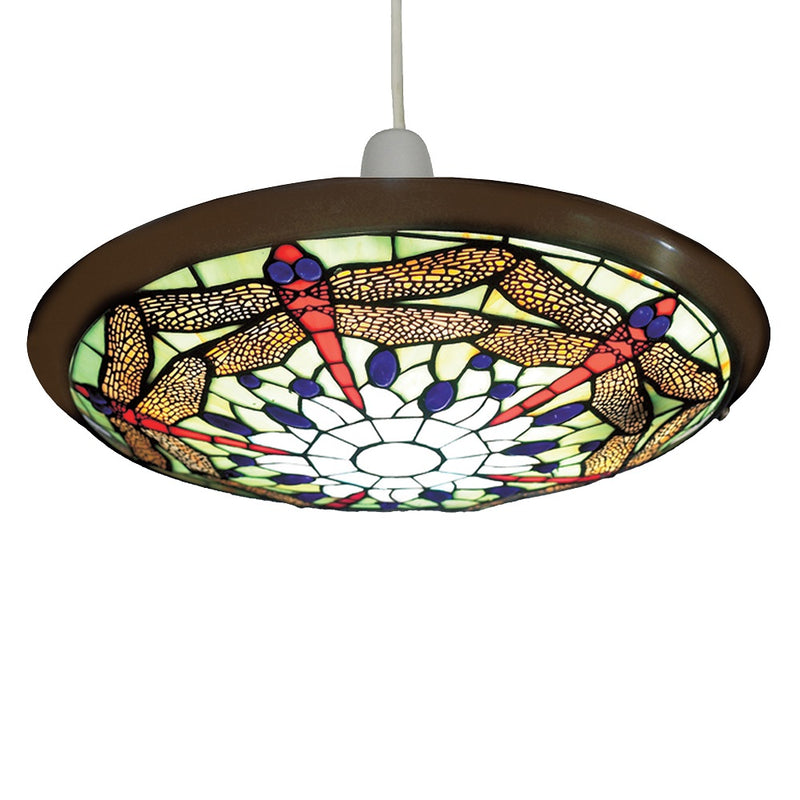 Britalia BRPM04UPL Green Dragonfly Tiffany Glass and Antique Brass Metal Vintage Easy Fit Non Electric Pendant Shade - 35cm Diameter