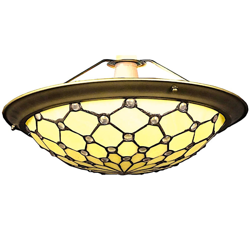 Britalia BRPM21UPL Beige &amp; Clear Jewel Tiffany Glass and Antique Brass Metal Easy Fit Pendant Dome Up Light Shade - 35cm Diameter