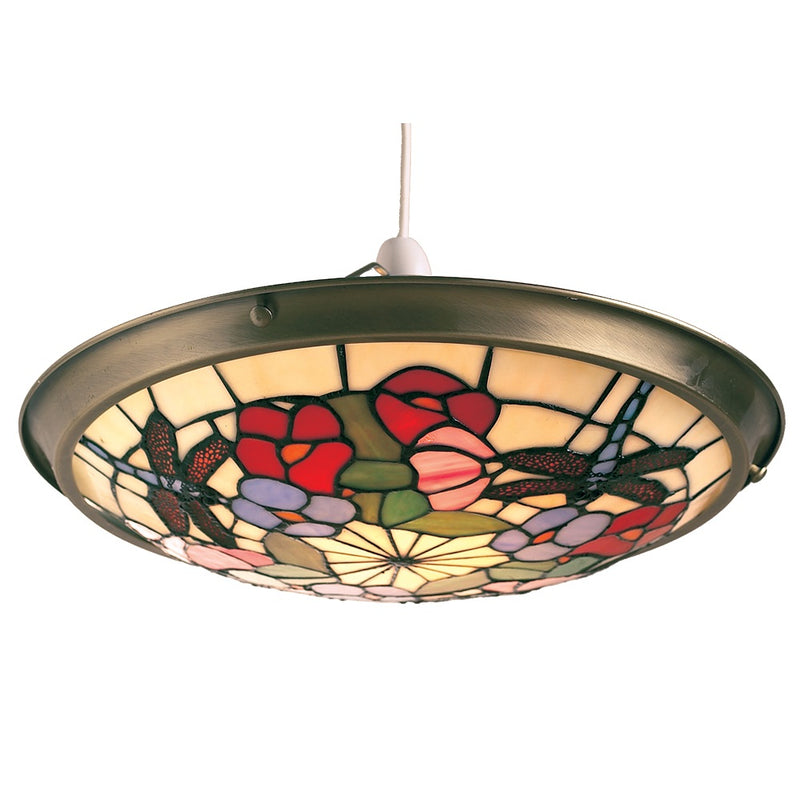 Britalia BRPM47UPL Beige Dragonfly Tiffany Glass and Antique Brass Metal Vintage Easy Fit Non Electric Pendant Shade - 35cm Diameter