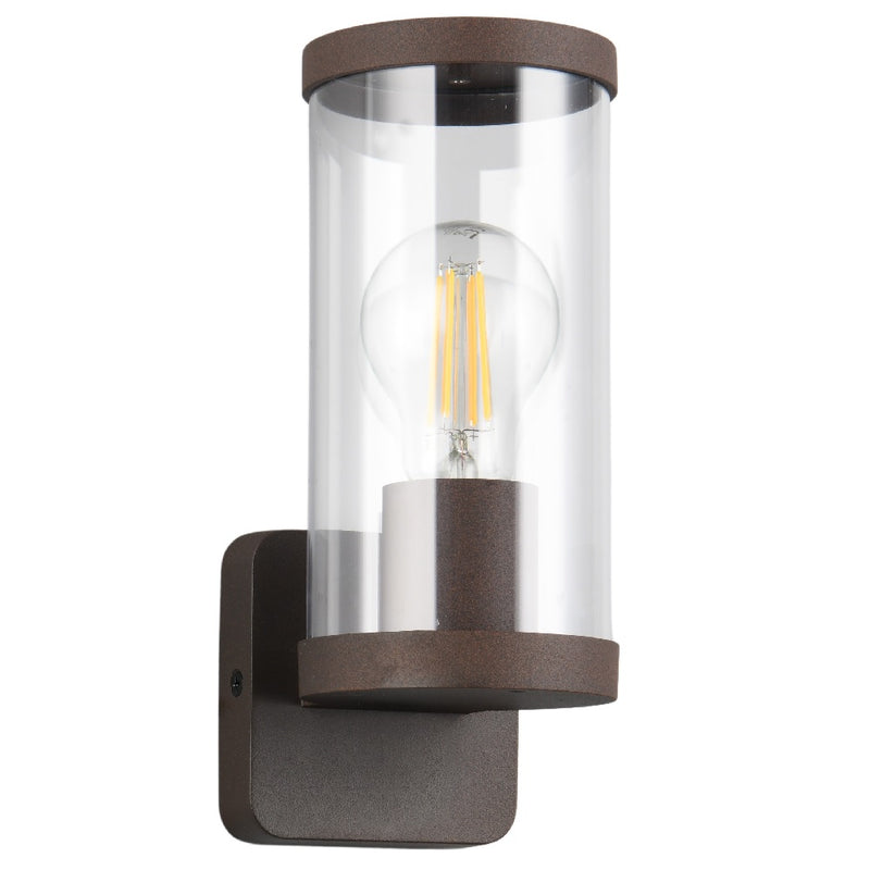 Britalia BR21596124 Antique Rust Modern Outdoor Wall Lamp with Clear Glass Shade - 23cm Height