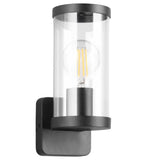 Britalia BR21596132 Matt Black Modern Outdoor Wall Lamp with Clear Glass Shade - 23cm Height