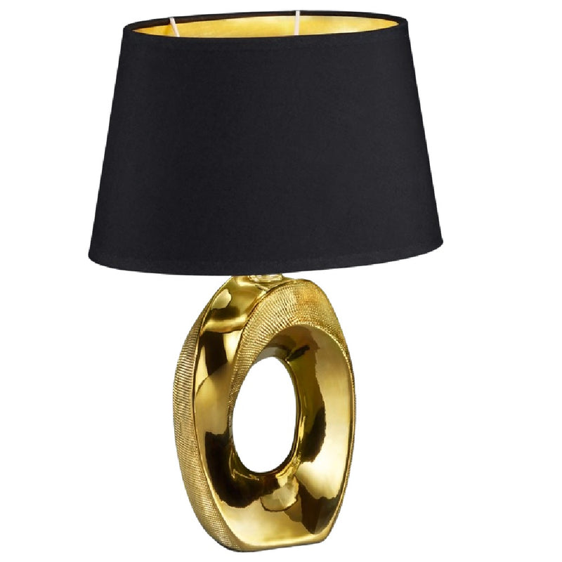 Britalia BR50511079 Gold Modern Table Lamp with Black Cotton Shade with Gold Inner - 33cm Height