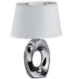Polished Chrome Modern Table Lamp with White Cotton Shade with Silver Inner 33cm