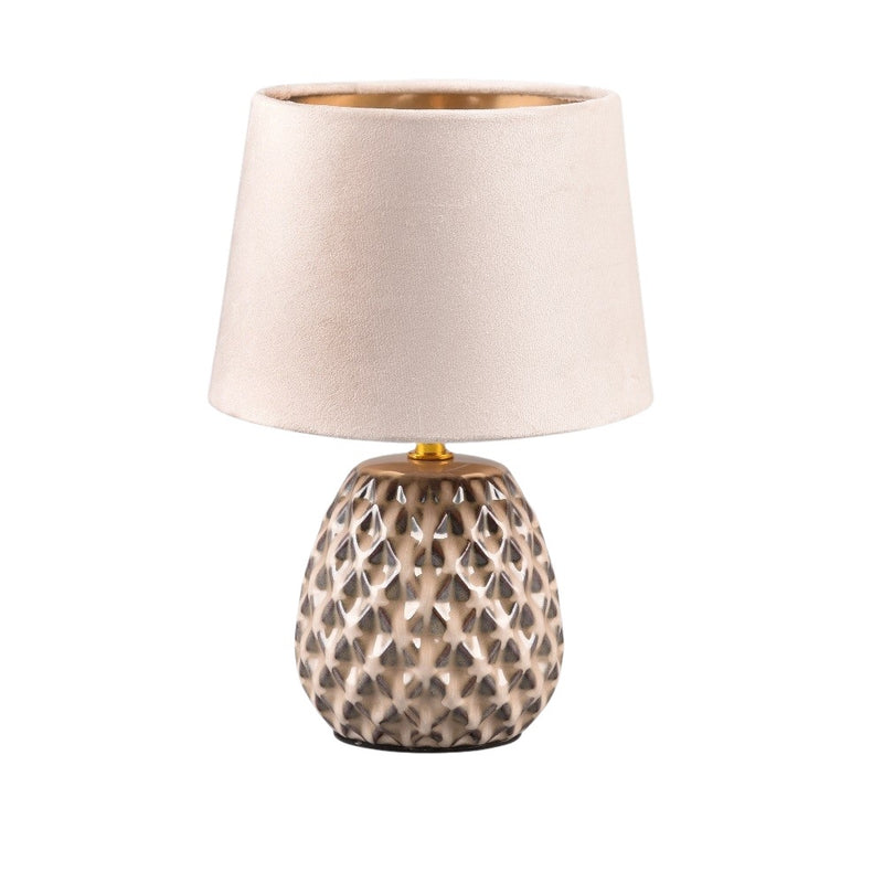 Britalia BR51531044 Beige and Cream Ceramic Pine Cone Table Lamp with Beige Velvet Shade