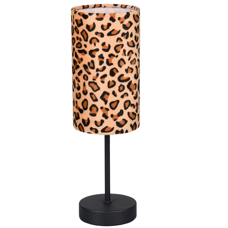 Britalia BR56741032 Black Metal Modern Table Lamp with Leopard Print Cotton Shade - 36.5cm Height